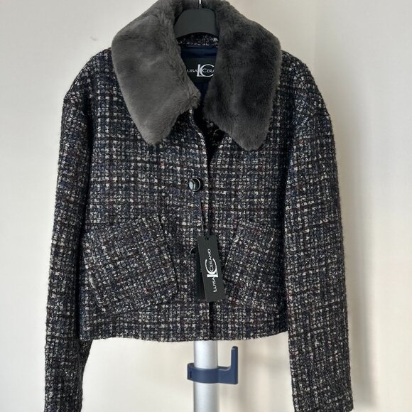 Luisa Cerano Grey Tweed Women's Cropped Coat Size EU 36 - Picture 2 of 11